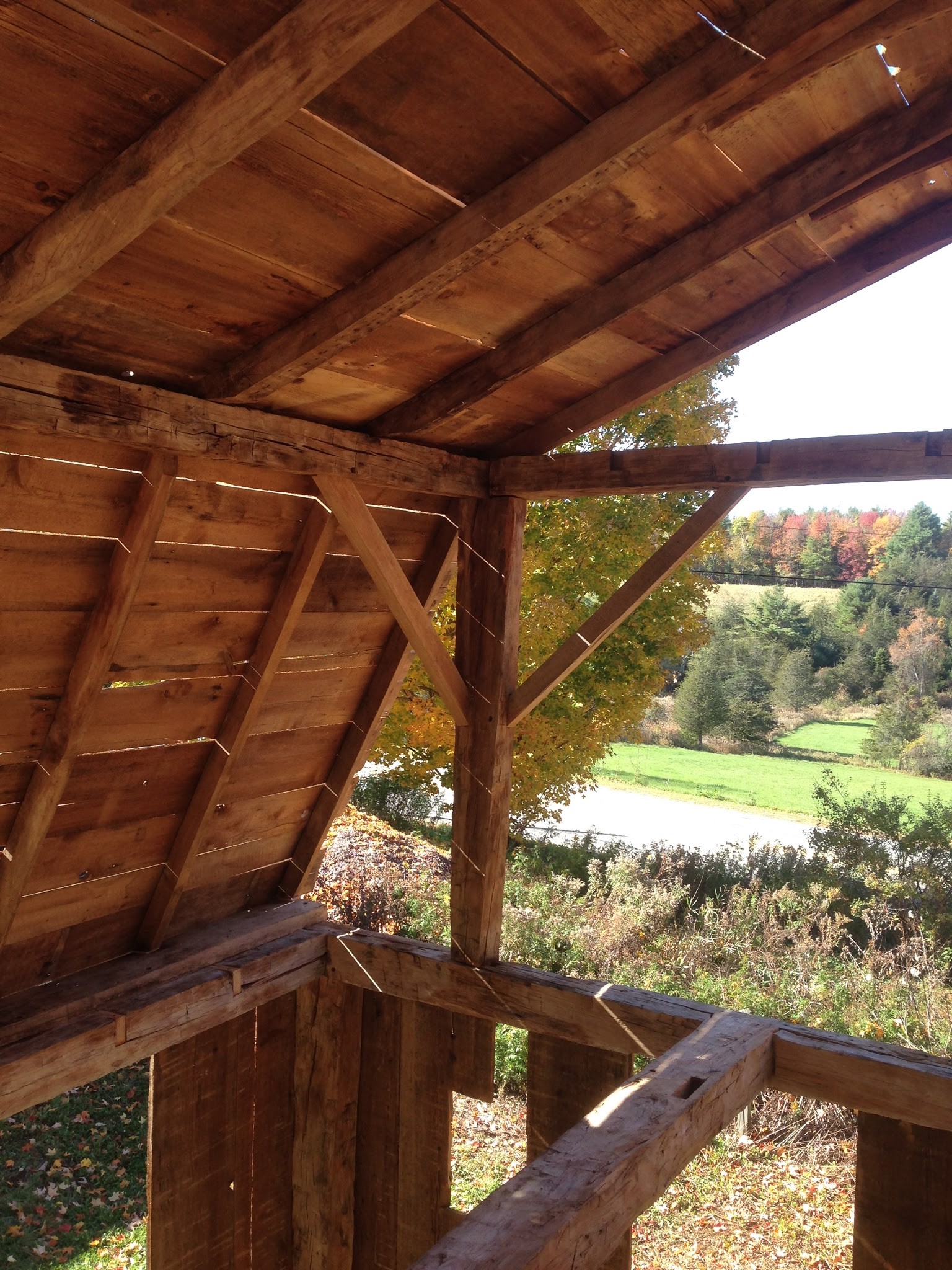 11_Inside view of Gambrel Roof_Green Mountain Timber Frame_Larson Farm