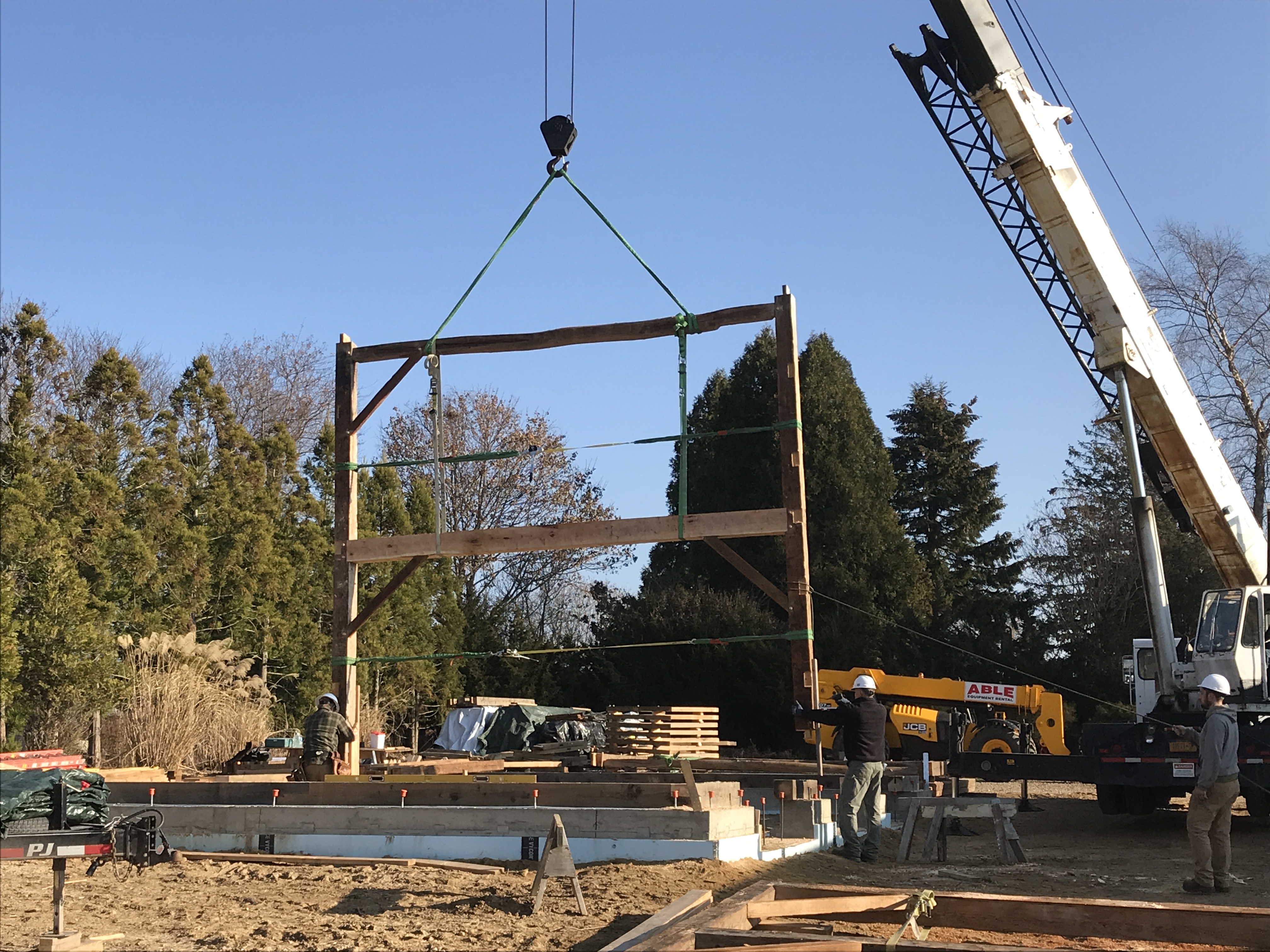 Raising the first Bent- Green Mountain Timber Frames