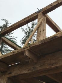 Reinforced wooden joinery on restored timber frame
